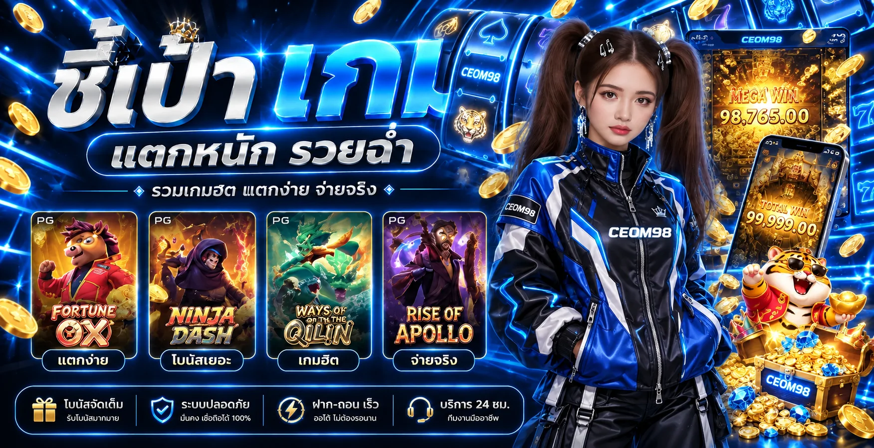 CEOM98 สล็อต PG เกมยอดนิยมและตัวละคร Fortune Tiger